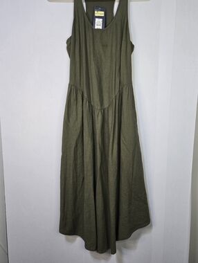 Universal Thread Women Size S Olive Green Drop-waist Maxi Dress, 55% Linen NWT
